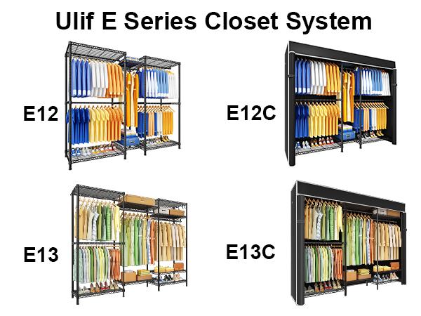 Ulif Heavy Duty Closet Organization System, Freestanding Clothes Rack, Adjustable, 63"W x 16"D x 77"H, 960 lbs Weight Capacity, with Dust Cover, Black