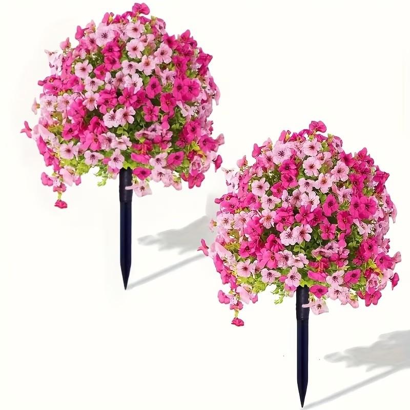 2 sets, high-quality outdoor simulation green tree belt ground stake straight plug flower, anti-ultraviolet plastic material, including ground stake bracket - suitable for garden, terrace, four-season decoration, Artificial Outdoor Flowers