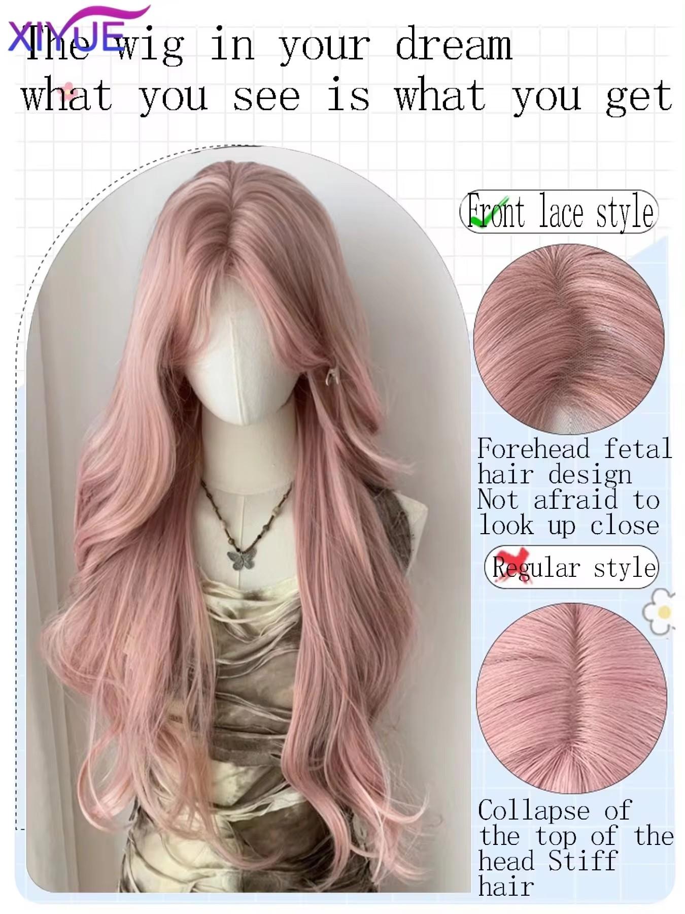 synthetic Long Wavy Wig Hair Wire Center Split Wig Cosplay Daily Wear Role-playing Daily Natural Smooth Wig Strawberry