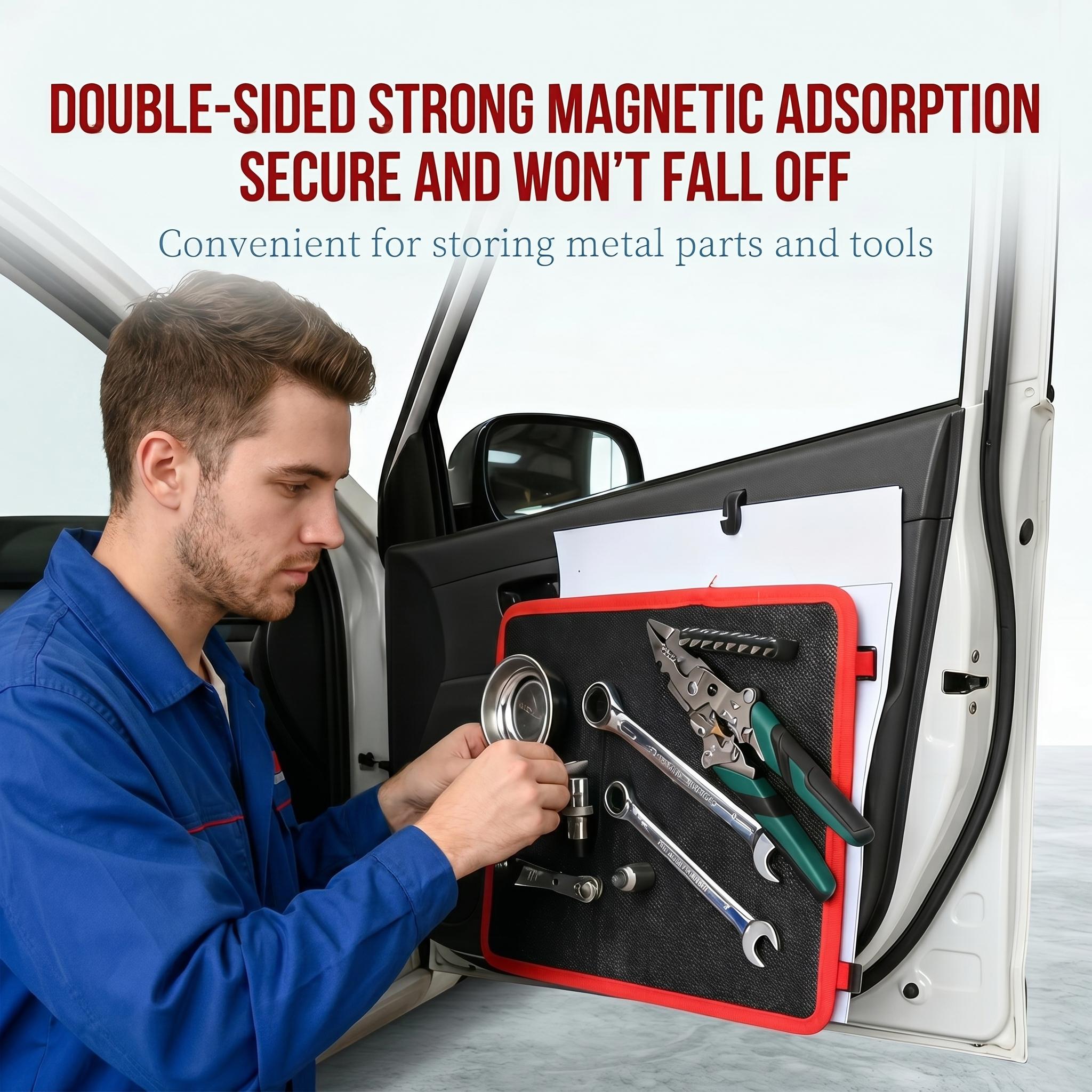 Flexible Magnetic Tool Holder Mat for Bolt Screw Wrenches Collapsible Telescoping Magnetic Pickup Tray for Easy Access,Garage Workshop,ScratchproofPVC Surface with Non-Slip Grip I Auto Repair, Toolbox Organizer for Mechanics & DIY-YY1