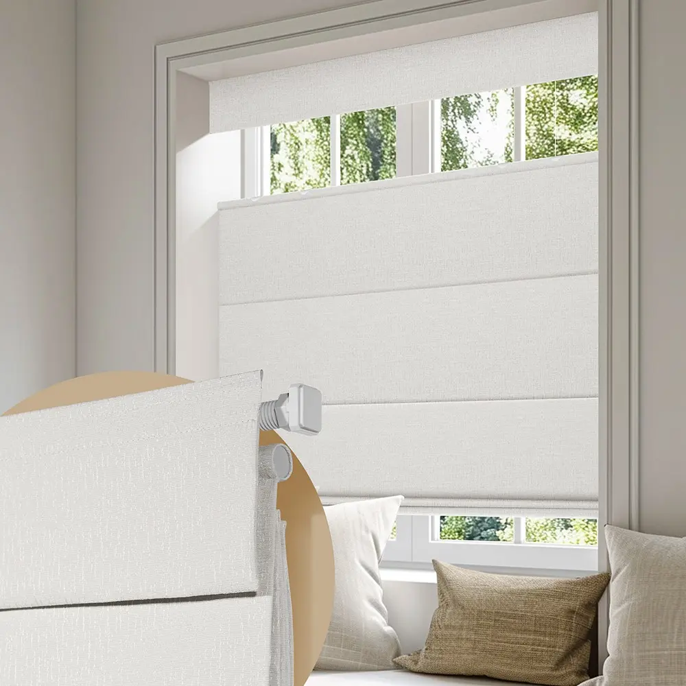 Cordless Safe 100% Blackout Polyester Roman Shades for Windows, No-Drill Top-Down/Bottom-Up Blinds with UV Blocking, Smooth Push & Pull, Easy Installation for Bedrooms/Living Rooms, Single Set for Window Frame