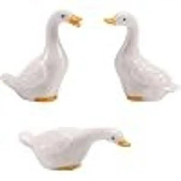 Set of 3 Mini Ceramic Duck Goose Statues, Small Porch Goose Decor, Fairy Garden Accessories, Tiny Animal Figurines for Plant Pots, Terrariums, Shelf Decor, Baby Shower, 3.4" Tall Ceramic Ducks (White)