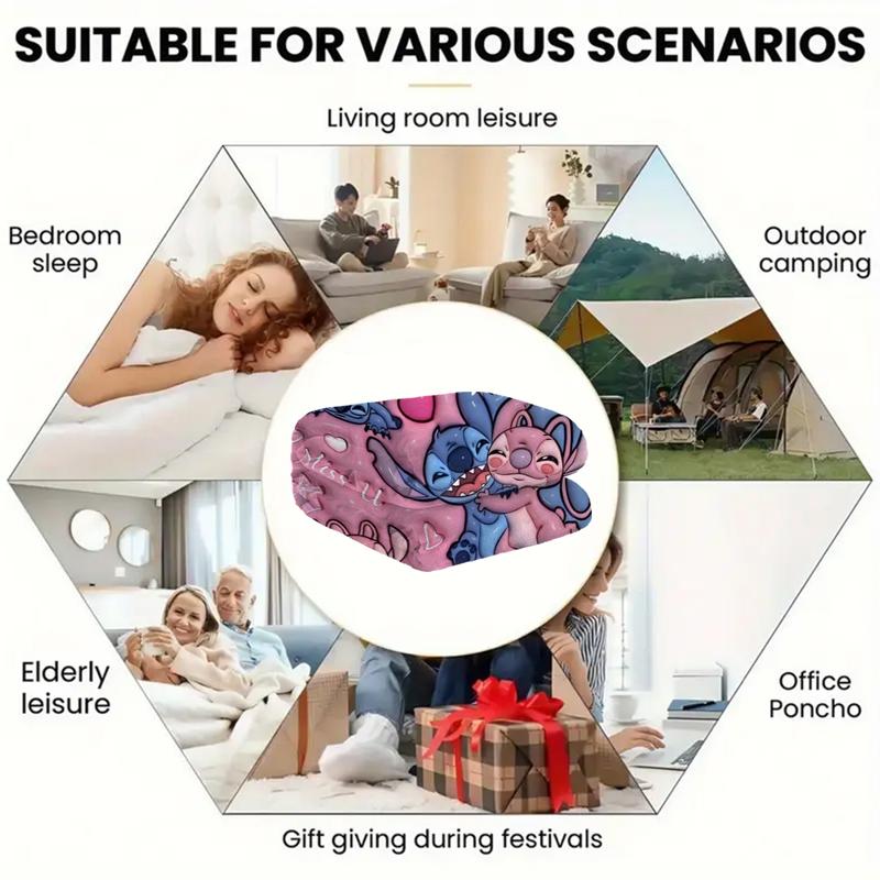 Blue Stitch Flannel Throw Blanket, Creative Digital Figure Print Sofa Bed Cover, Holiday Gift for Thanksgiving, Valentine's and Christmas