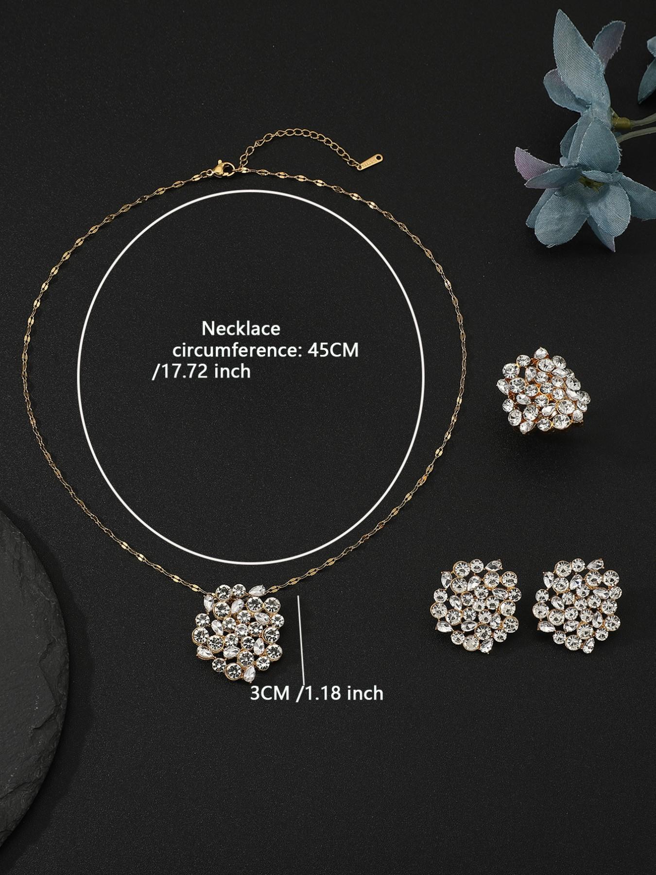 Stainless Steel Jewelry Set for Women, Includes Necklace, Ring, Earrings, Elegant Plain Design, All Seasons Wear, Alloy Chain Material