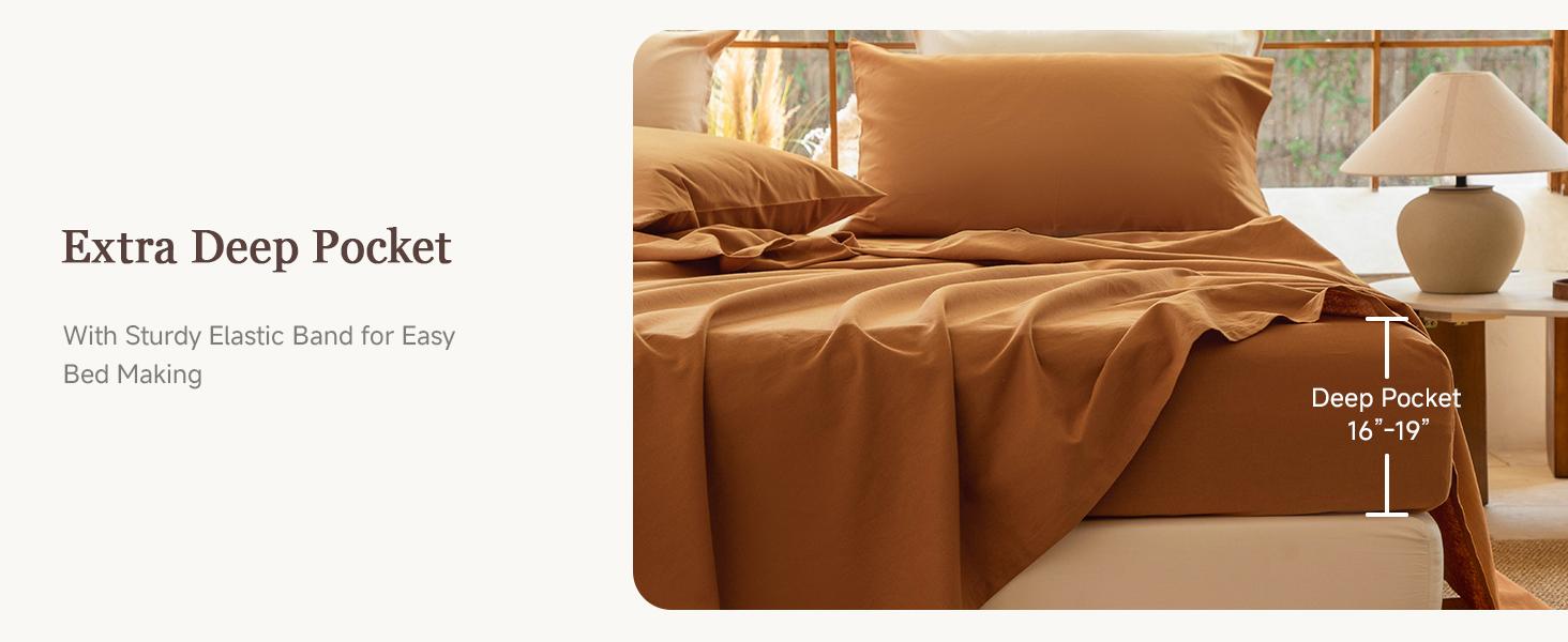 Linen Sheet Set , Linen Cotton Blend Sheets Set 4pcs, 1 Flat Sheet, 1 Fitted Sheet & 2 Pillowcases, Cooling Breathable Farmhouse Bedding