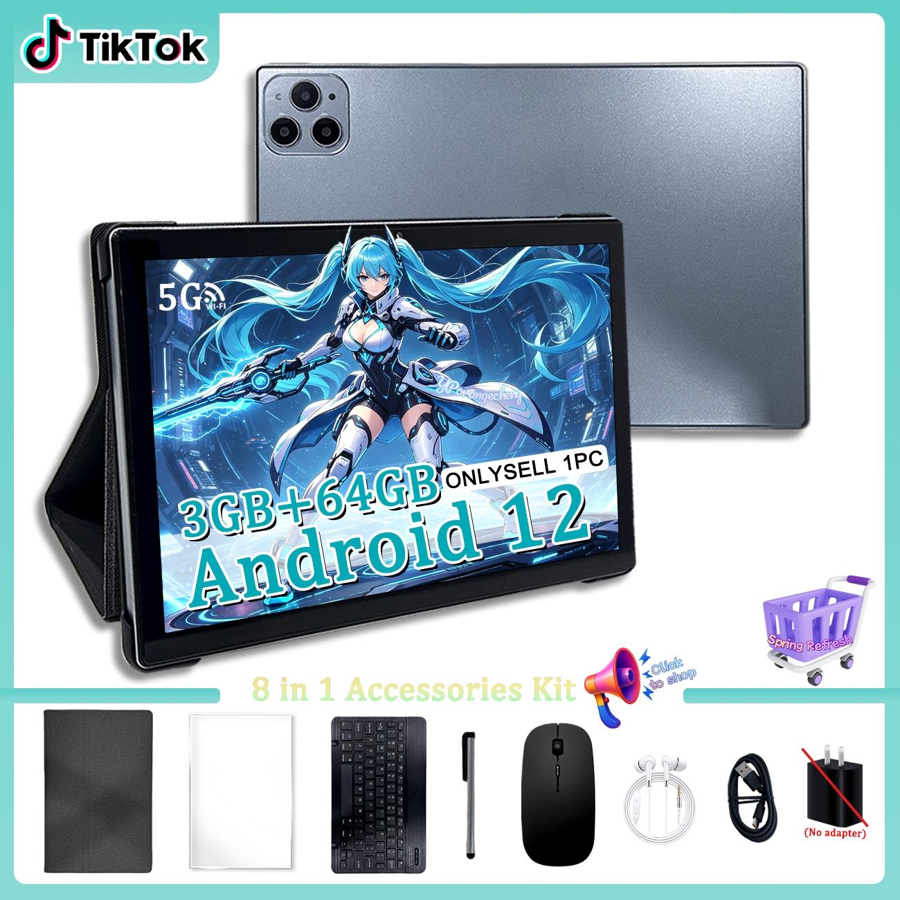 Spring New 10.1-Inch Adult Tablet Bundle | 2-in-1 Laptop / Gaming Tablet | 5G WiFi HD Screen Dual Camera | Shockproof Case + Free Headphone Mouse Keyboard | Office & Learning Tablet | Educational & Entertainment Device | For Men & Women - Blue/Pink