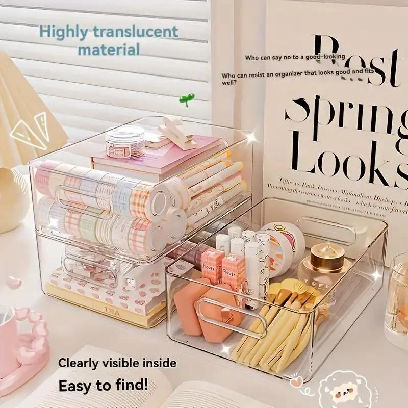 3 Pack Acrylic Drawer Organizer Clear Stackable Storage Box Kitchen Home Storage for Snacks Cosmetics Sundries Multi Purpose Container for Kitchen Bathroom Bedroom Living Room Office Christmas Halloween Gift Organization