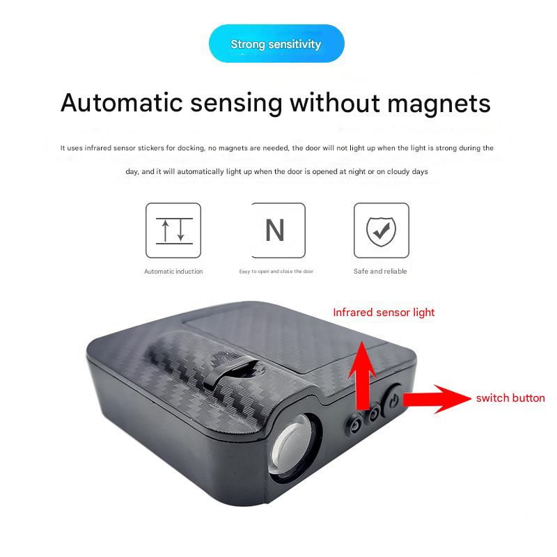 Car Door Projector Lights, Wireless LED Welcome Light, Auto On/Off Sensor Courtesy Lamp, Easy Install Stick-On Car Door Light, Universal Fit Interior Accessories (1 Pair)