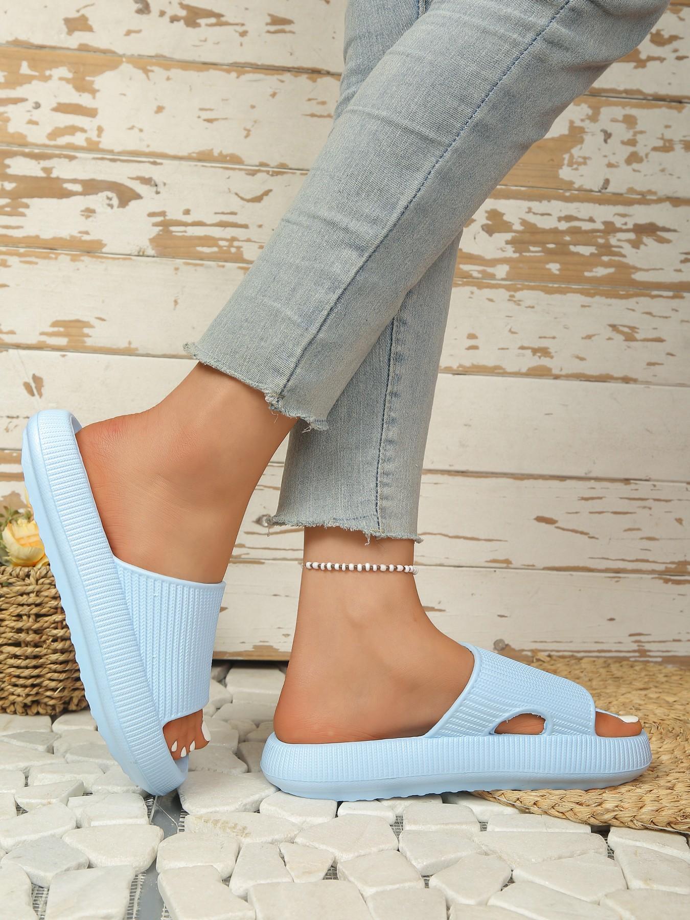 Spring Summer New Men Women Thick Sole Slippers Slide, Outdoor Home Use Plain Color Slipper, Multi-Color Silent Non-Slip Soft Comfortable Footwear, Soft Cushioned Slippers, Summer Beach Slippers