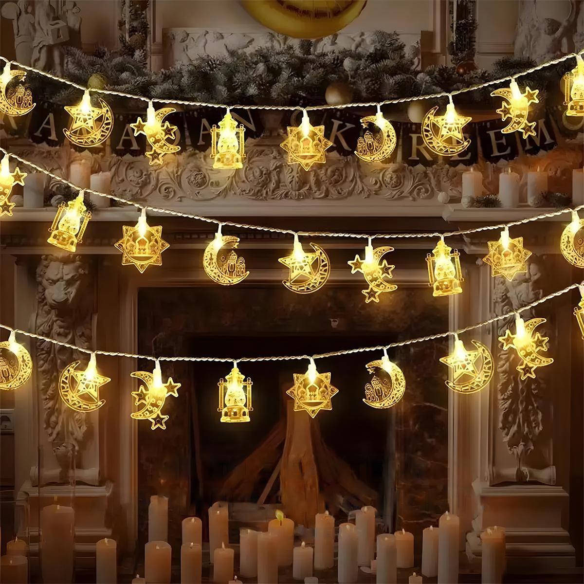 Ramadan LED String Lights, Battery-Operated Crescent Lantern and Star Oil Lamp Decorations for Home, Living Room and Bedroom Party Lighting Decoration