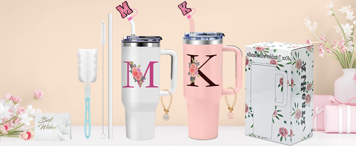Monogrammed Gifts for Women,Wife,Initial Cup,Personalized for Birthday Gifts,Halloween,Thanks giving Day,Custom Tumbler with Handle 40oz-A