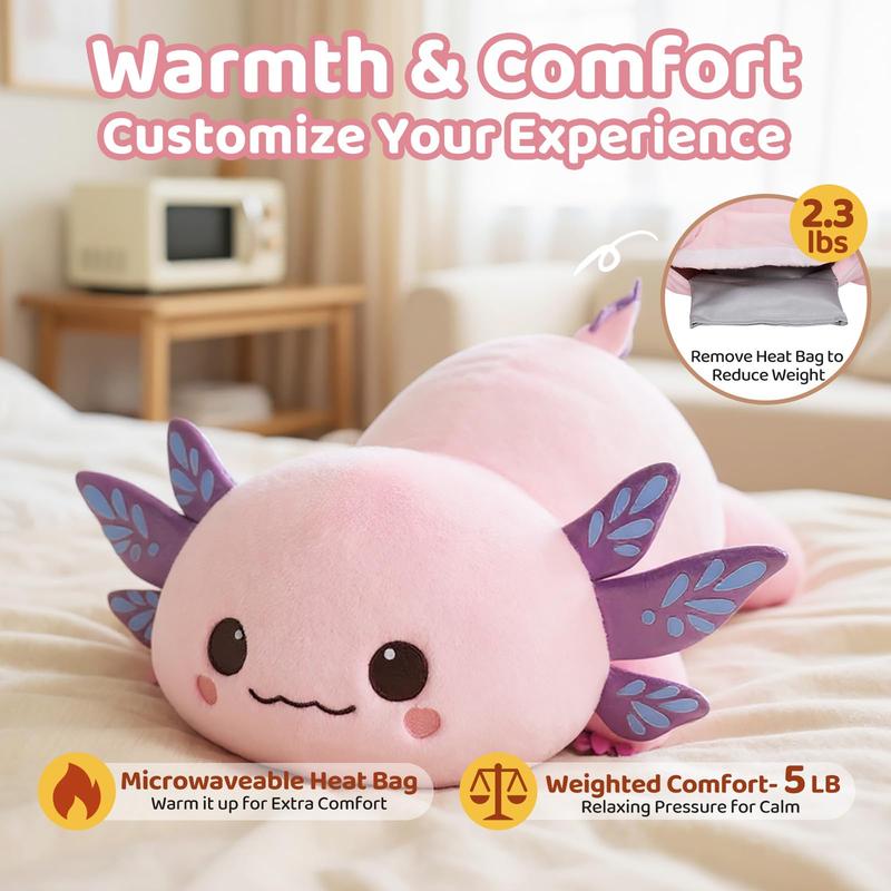 Removable Heating Pad – 5lb Weighted Mewaii Premium Plush, Microwavable & Freezable Stuffed Animal, Hot & Cold Cuddle Toy for Stress Relief