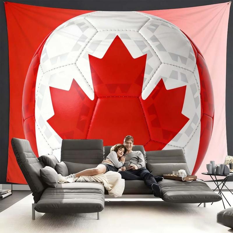 1 pc microfiber FIFA World Cup Canadian Flag Tapestry Wall Hanging Soccer Ball Design Living Room Bedroom Decor Holiday Ornament Tapestry Background Cloth Hanging Cloth Wall Cloth Decorative Cloth