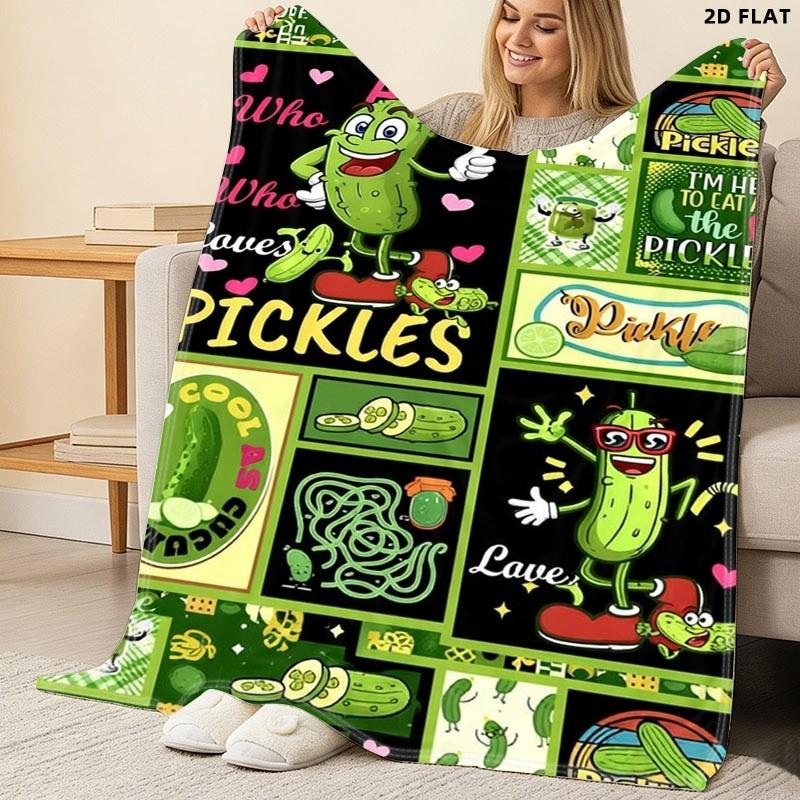 Fun Pickle - Themed Throw Blanket, Single - sided Printed, Multiple Specifications Available, Vibrant Cartoon Pickles Design, Perfect for Napping, Leisure Time, Add a Playful Touch to Your Space