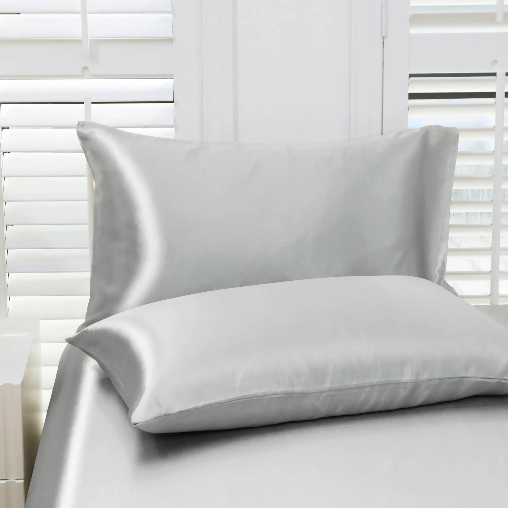 Set of 2 solid-color satin pillowcases, modern and minimalist, soft and comfortable bedding perfect for home bedrooms and dorm rooms. These cool, silky-satin pillowcases are a carefully curated must-have—sold without filling.