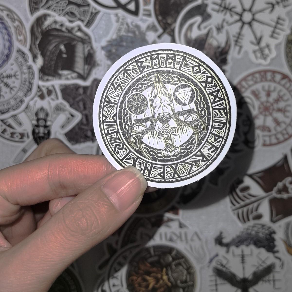 1Pc 50PCS Norse Viking Style Stickers Warrior Rune Myth Aesthetic Waterproof Vinyl Decals Cool Graffiti Sticker Pack for Laptop Water Bottle Phone Case Helmet Skateboard DIY Decor Gift for Men Teens Spring Summer Travel Outdoor Accessories