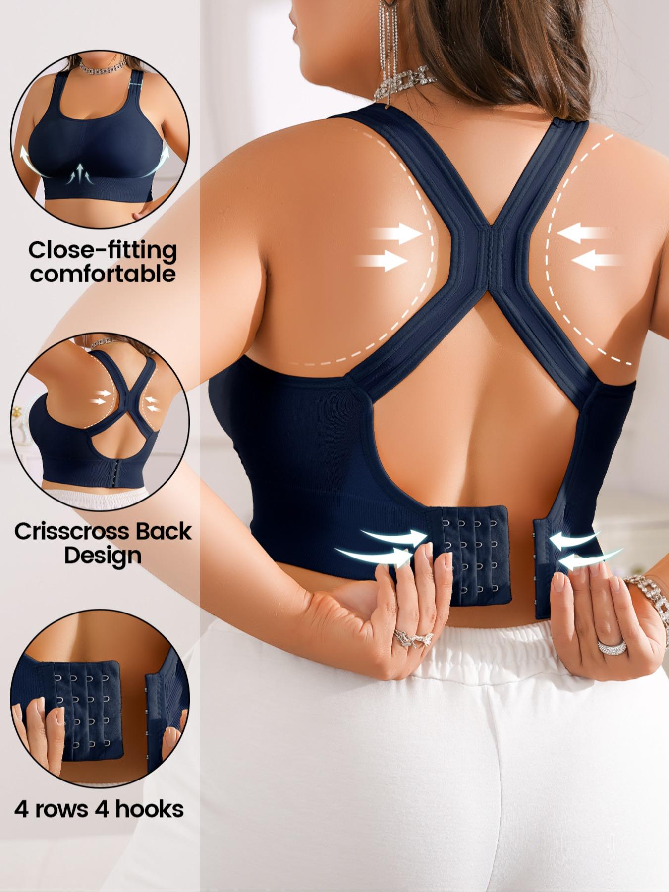 3/5/8PCS Women's Plus Size Backless Bra, Detachable Pads Breathable Anti-Drop Gym Yoga Running Vest, Multiple Colors Available, All Seasons Wear，Christmas & Valentine's Day gift