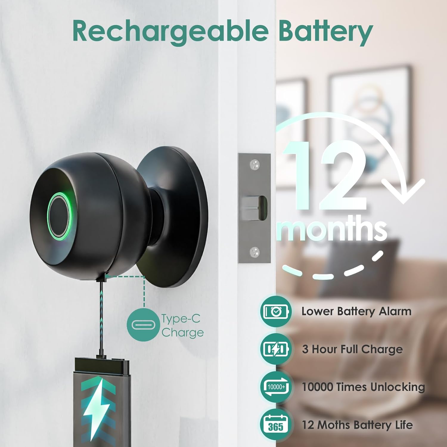 Valentine's Day Gift Fingerprint Door Lock, Smart Fingerprint Door Knob, Biometric Door knobs with App Control, Auto Lock Door Lock with Code, Keyless Door Knob with Locks for Bedroom, Home,Office FathersDayGift