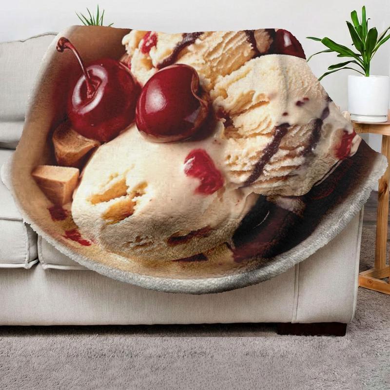 Delicious Ice Cream Print Blanket, Soft Plush Non-Shedding Warm Blanket, Home TV Watching, Camping Picnic, Office Nap All-In-One Use