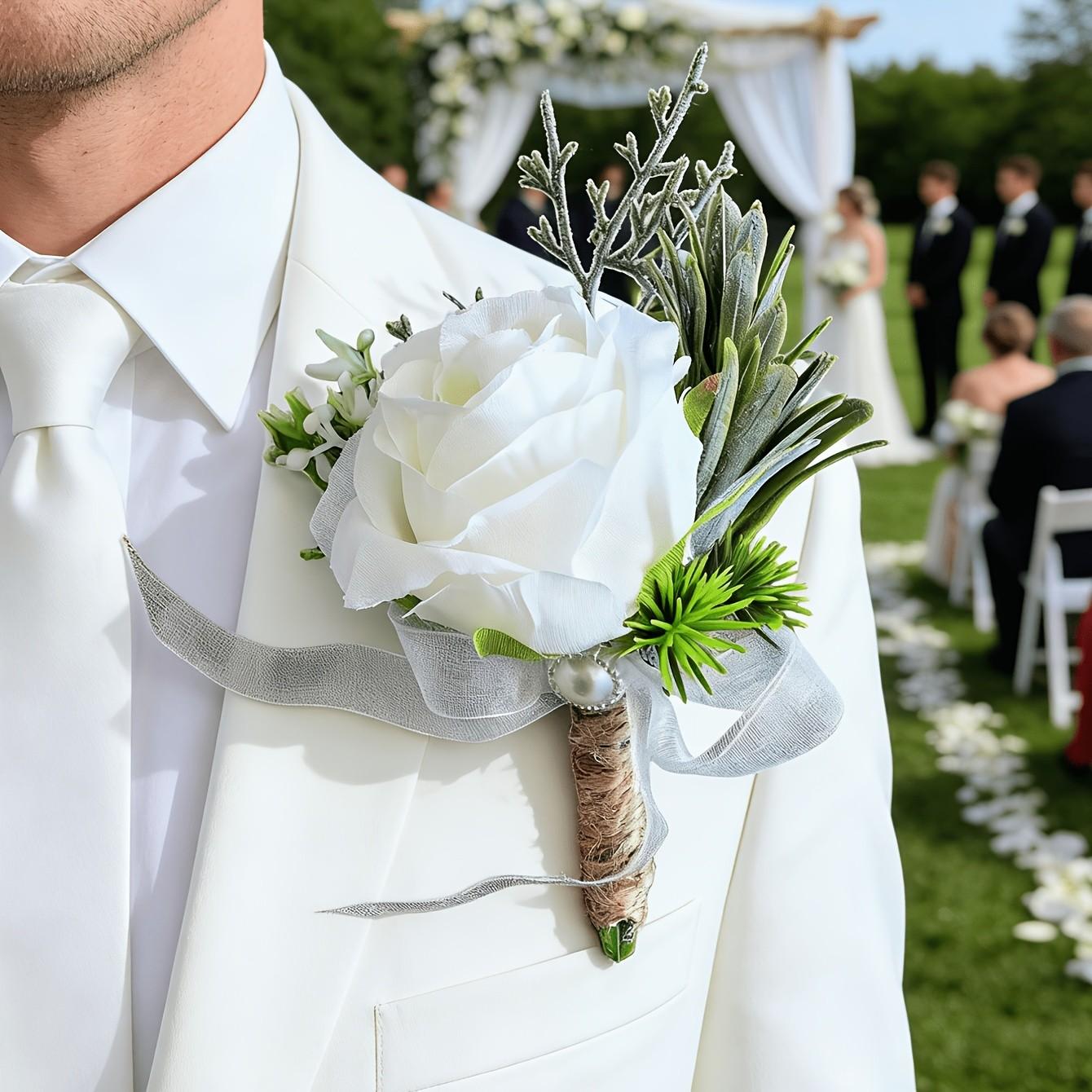 Artificial Rose Flower Boutonniere for Groom, Men's Wedding Flowers, Graduation Party Decoration, 3pcs/2pcs/1 Pc, Elegant Floral Accessory