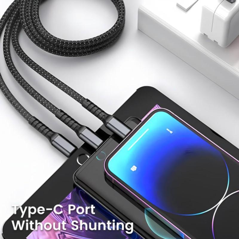 New 100w USB Type-C Super Fast Charging Cable, Compatible with iPhone Samsung Xiaomi Huawei, LED Light, Durable Design, 1.2m Triple Function Charger
