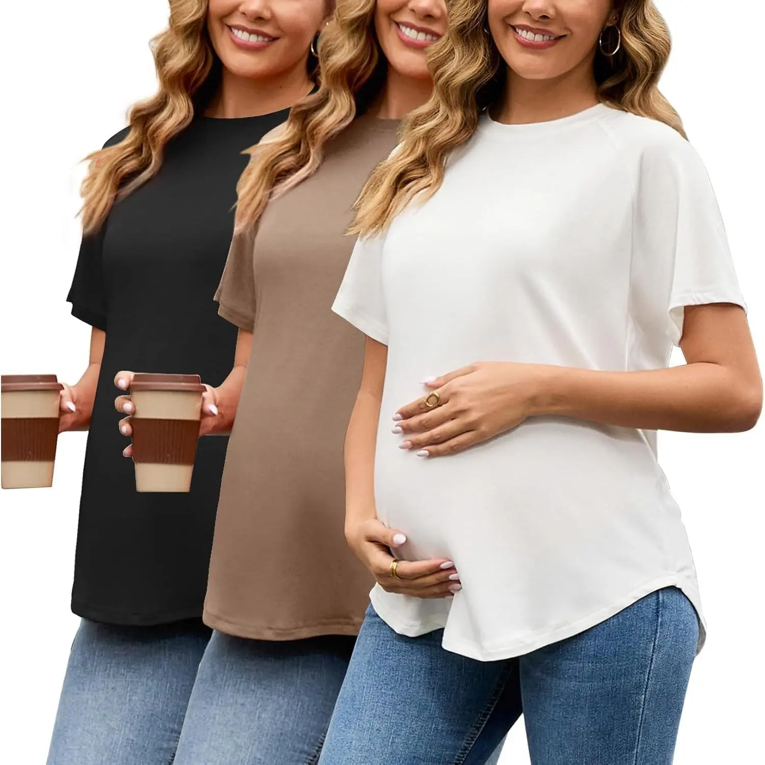Maternity Shirts 3 Packs Short Sleeve Oversized Preganancy Tops for Women Cute Maternity Tshirt Tee Mama Clothes Summer