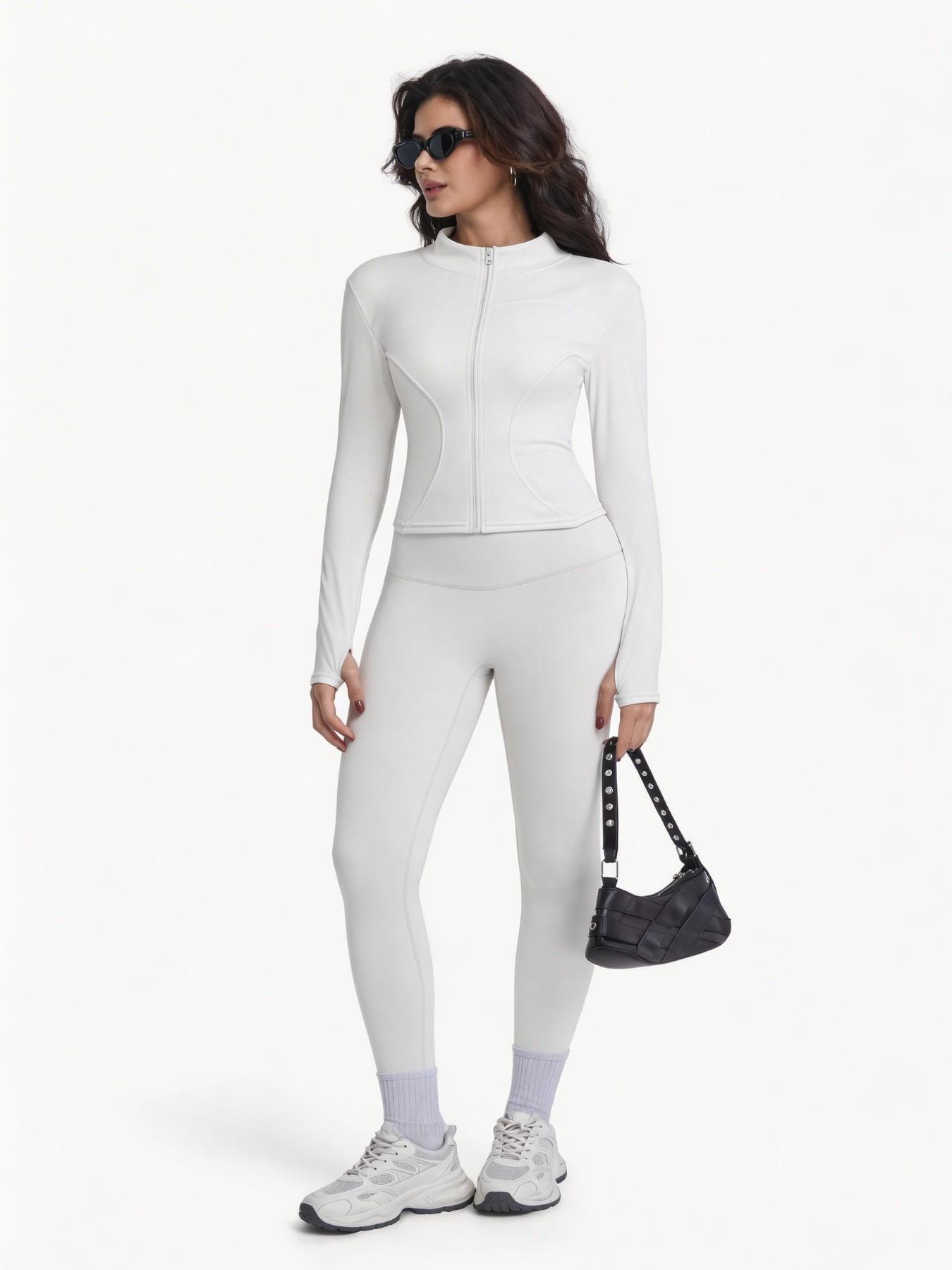 Women's Two-Piece Sport Set, Long Sleeve Zipper Yoga Jacket & High-Waist Tight Pants, Slim Fit, Fall Winter, Gym Running Fitness
