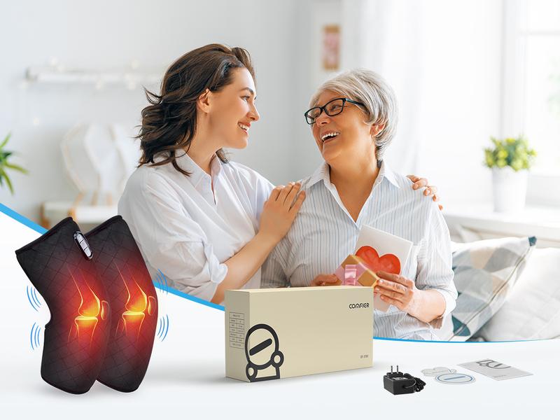 COMFIER Christmas Gifts for Dad, Men, Heated Knee Massager with Vibration, FSA Eligible HSA, Graphene Heating Knee Wrap with 5 Modes, Adjustable for Larger Legs, Home or Post-Workout Comfort