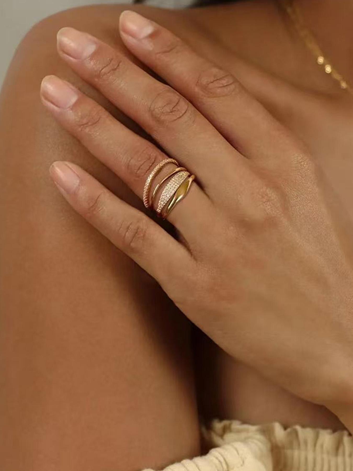 Four-Piece Ring Set, Minimalist Style Stacking Rings, Perfect Gift Choice, Enhance Your Simple Look, Gold Color Rings