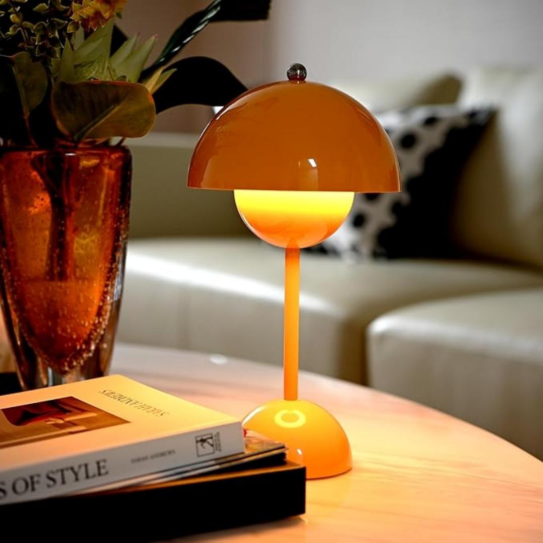 Modern Touch Dimmable Table Lamp, Wireless Rechargeable Nordic Minimalist Mushroom Light, Vintage Bedside Nightstand Lamp for Bedroom Living Room, Decorative Light