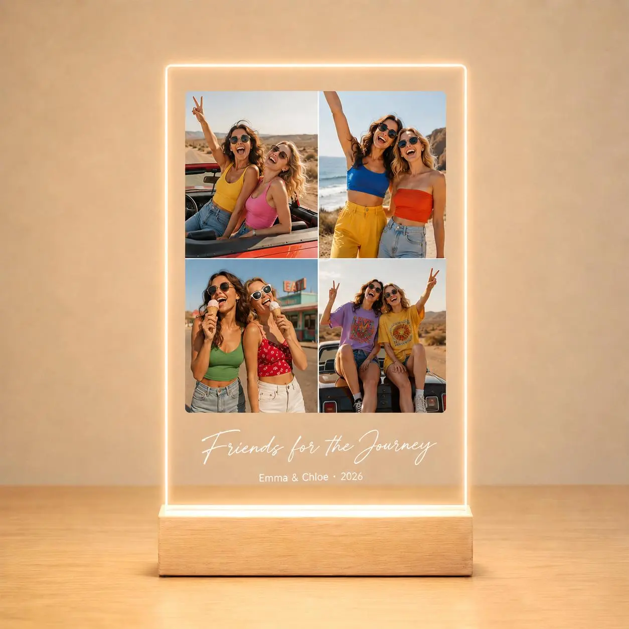 Orivox Rectangular Wooden Acrylic USB-Powered Adjustable Light-Up Custom Picture Frame - 6x9 in, Personalized with Photo & Text, Decorative Desk Display Home Decor Gift for Couples, Ideal for Memory Keeping