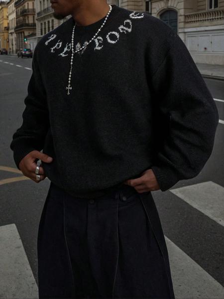Men's Street Gothic Letter Print Sweater, Casual Loose Fit Round Neck Long Sleeve Pullover, Spring Autumn Winter Fashion