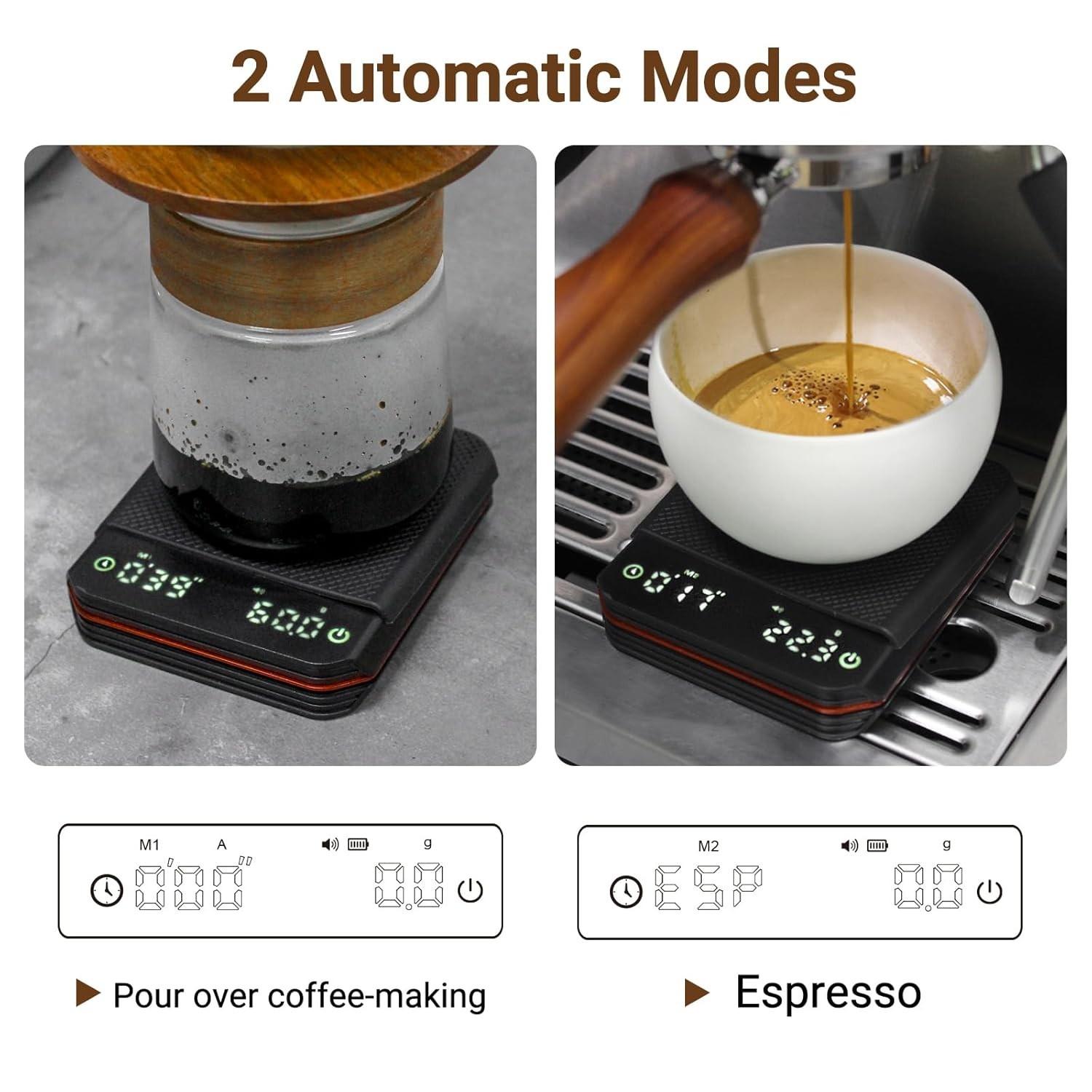 Coffee Scale with Timer, Auto-Timer Espresso Scale, USB Charging Silicone Pad, Precise Coffee Brewing, Mini Pocket Scale, Durable, High Precision