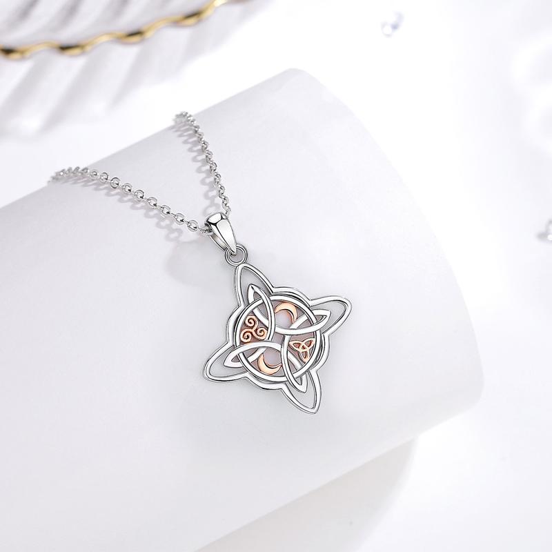 Sterling Silver Witch Knot Necklace, Nudo de Bruja Pendant, Celtic Knot Amulet with Blue Opal, Witchy Gift for Her, Pagan Protection Jewelry