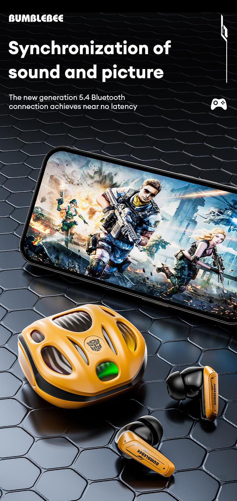 Transformers T35 Wireless Bluetooth Headphones Newly Bluetooth 5.4 Headphones RGB Color Atmosphere Light 360°Stereo Surround Sound Up to 36 Hours Battery Life