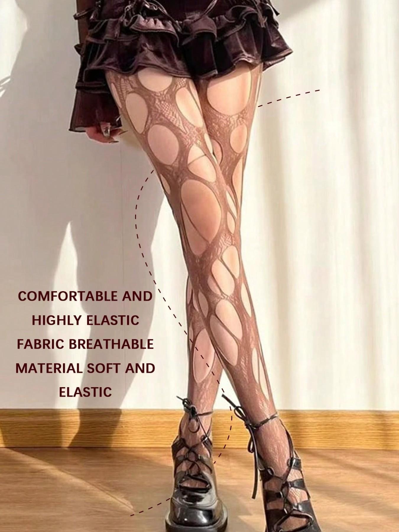 High-Waisted Boho Cut-Out Pantyhose, Summer Thin Stocking, Party and Daily Wear, Fitted Full-Length, Plain Pattern, 1 Piece
