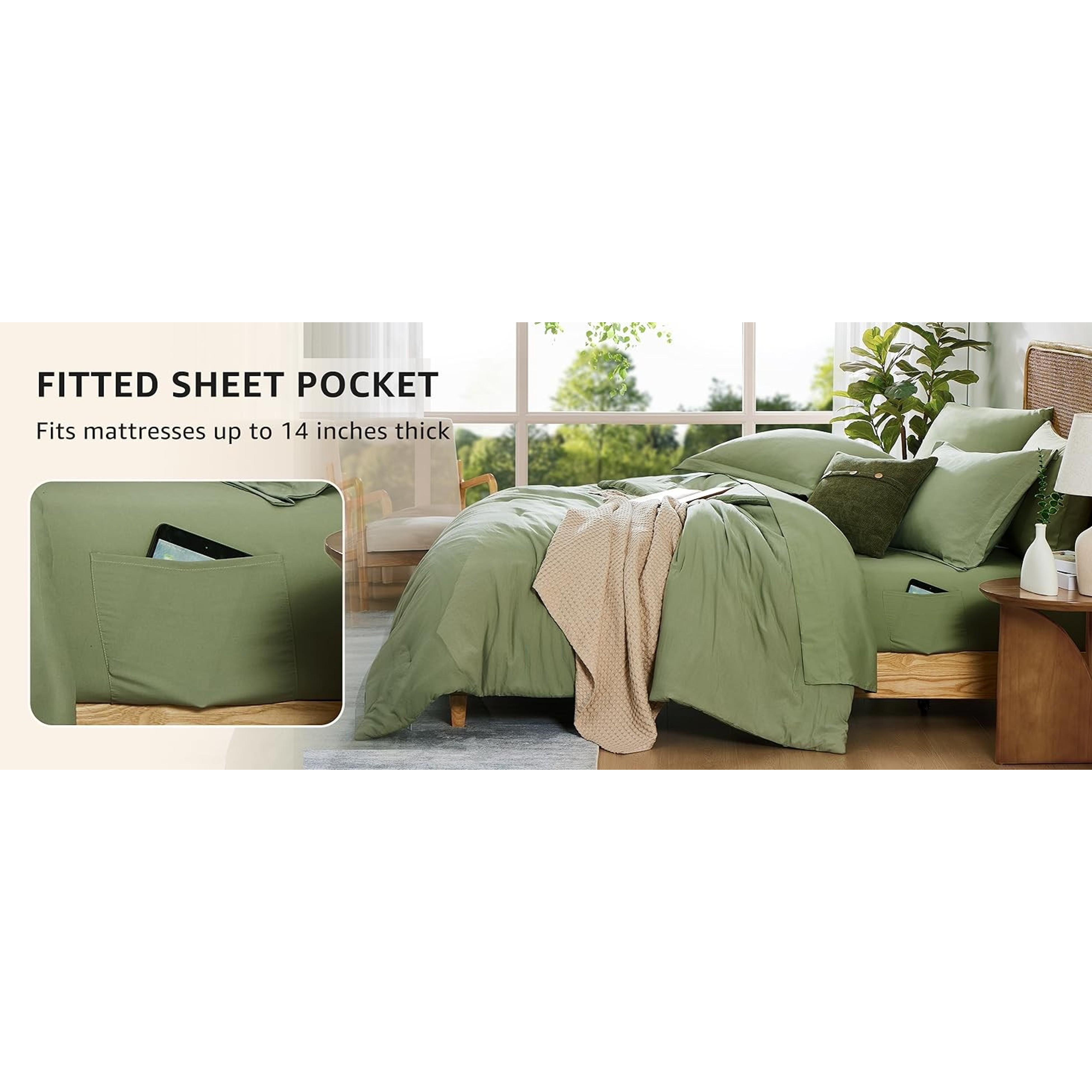 Queen Comforter Set-7 Pieces Soft Prewashed Bed in a Bag Queen Bedding Sets | All Season Comforter with Sheets, Pillow Shams & Pillowcases, Sage Green