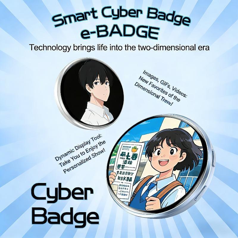 Cyber Electronic Bar Smart Network Badge 1.7-inch HD Screen Compact Anime Electronic Badge | Dynamic Display GIF/Video Badge Anime Theme