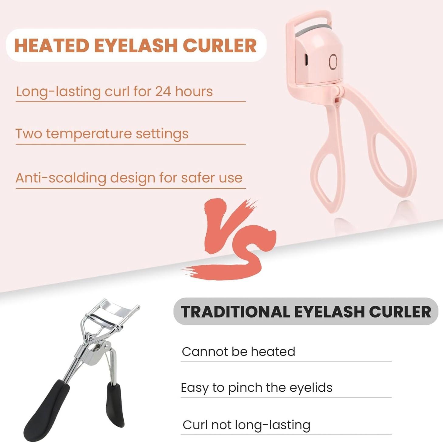 Heating Lash Curler, 30s Quick Heat, Rechargeable Electric Lash Curler, Temperature Control, Safe Burn Prevention, Fast Natural Curling