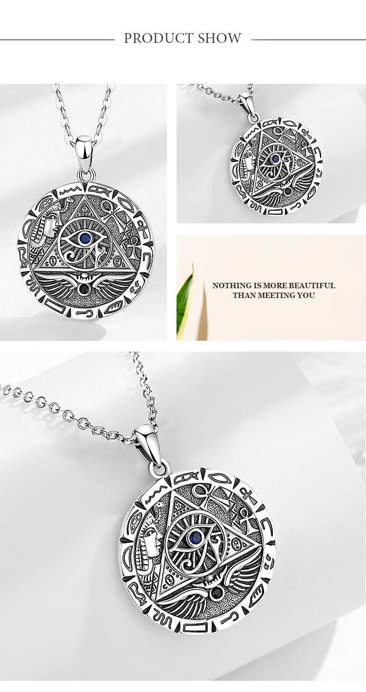 S925 Sterling Silver Mystical Evil Eye Necklace, Egyptian Symbols Pendant With Blue CZ, Eye of Horus Jewelry, Spiritual All-Seeing Eye Amulet
