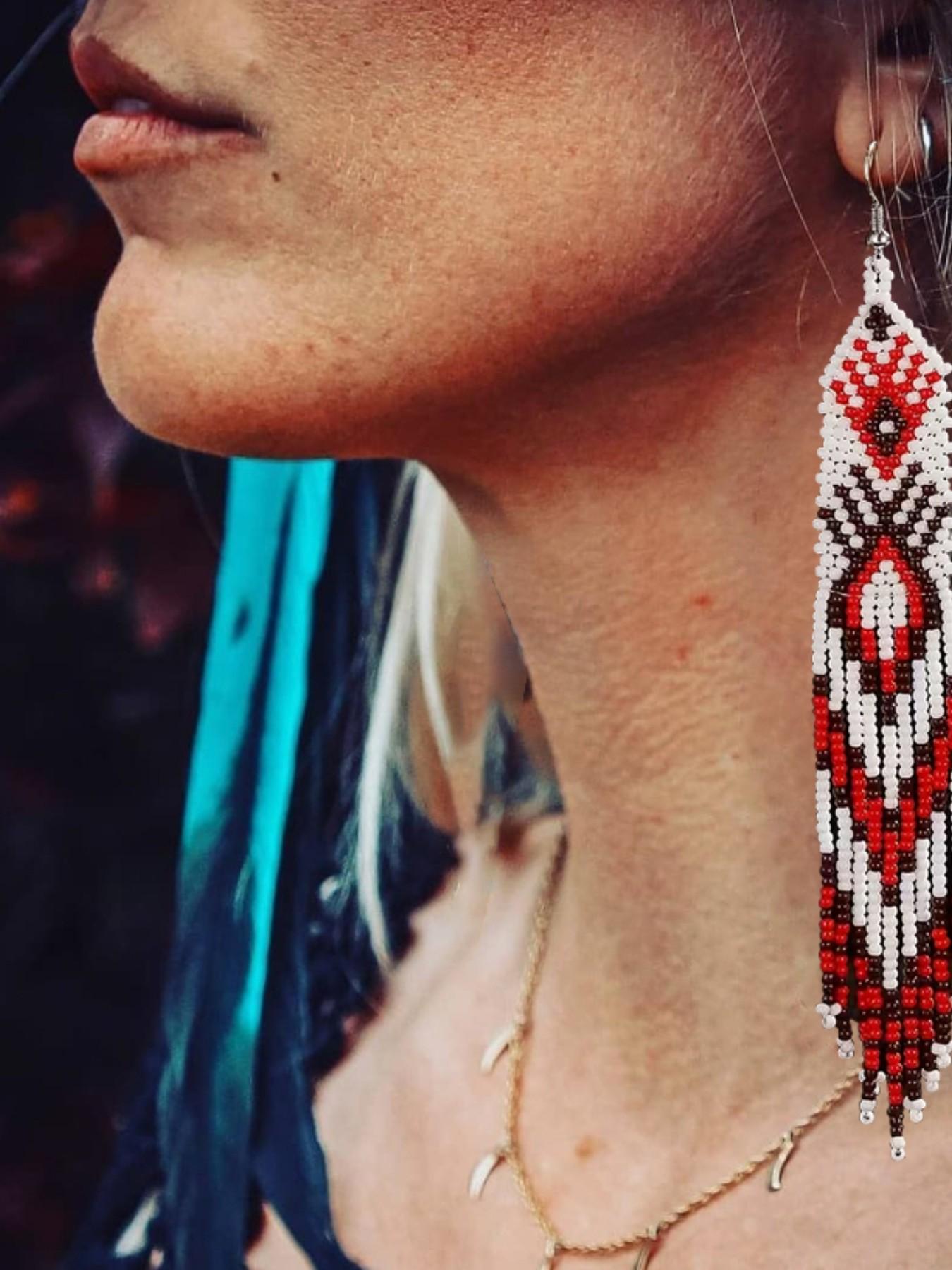 Handmade Beaded Earrings, Long Women's Beaded Earrings, Totem Blessing Earrings, Dangling Earrings in Multiple Colors, Bohemian Style, Summer Jewelry