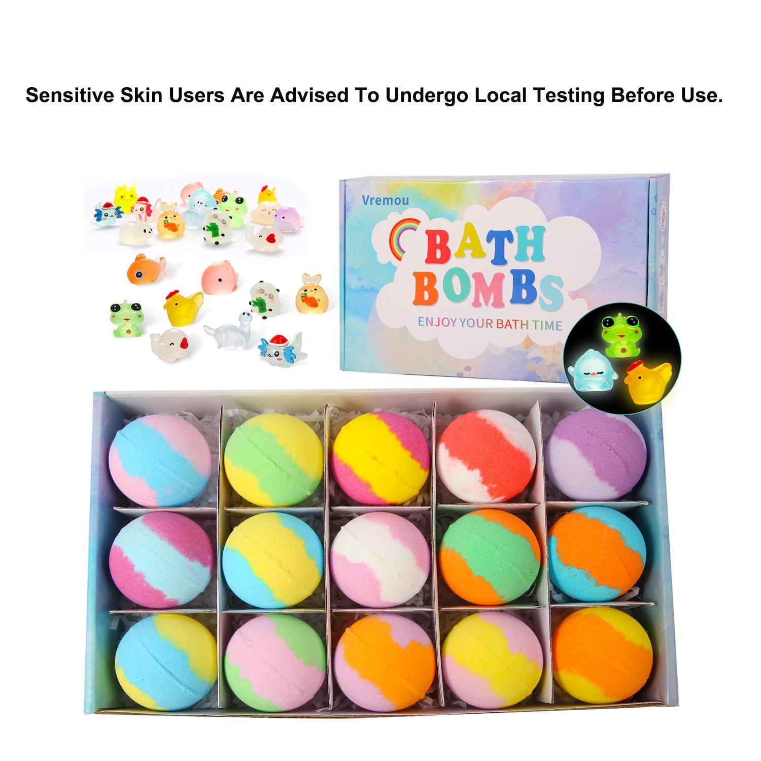 Fragrance Bubble Bath Bomb Set, 15pcs/box Colorful Bath Bombs with Toy Inside, Moisturizing Body Care Products for Women & Girls