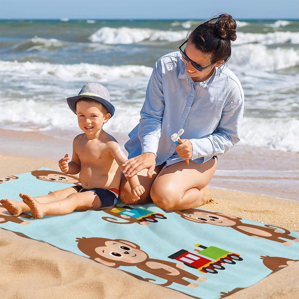 Cute Cartoon Monkey Beach Towel, Train/Easter Egg Monkey Style, Quick Dry Soft Skin-Friendly Absorbent, Sand Free Beach Towel for Pool Camping, Suitable for All People, Ideal Gift Choice