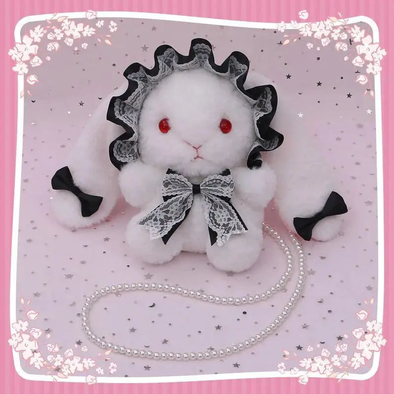 New Lolita Anime Bag Cute Bunny Bags Messenger Bag Japanese Kawaii Plush Lace Purse Bows Rabbit Doll Handbag Bunny Shoulder Bag