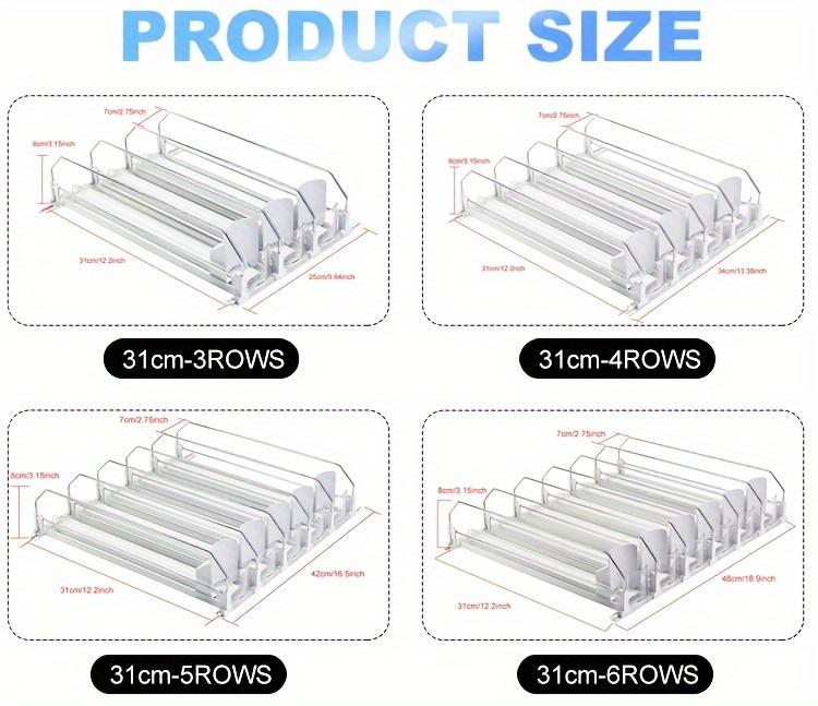 Refrigerator beverage storage box, refrigerator bottle and can organizer, self-pushing soda can dispenser, beverage pusher, white bar-shaped design, upgraded with double-layer divider panels, equipped with positioning clips