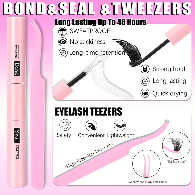 4-Style Lash Clusters Kit, 798pcs/set 10 to 18 mm D-Curl Volume Lashes Eyelash Extensions 60D/80D/100D/150D with Lash Bond and Seal, Remover, Tweezers and Brushes for Easy DIY at Home