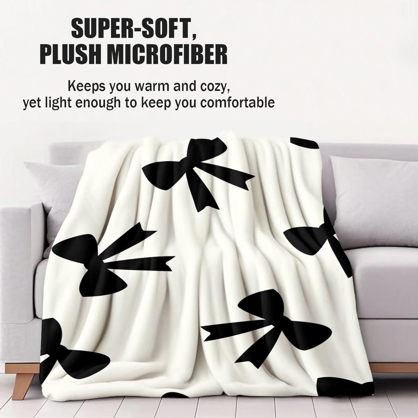 Cute Bow Knot Throw Blanket, Kawaii Pastel Ribbon Soft Flannel Blanket for Sofa Bed, Cozy Gift for Girls Women