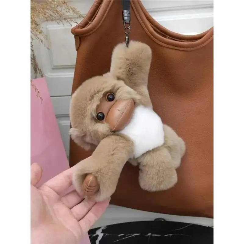 Monkey Plush Keychain, Cute Faux Fur Animal Bag Charm, Trendy Kawaii Monkey Pendant with Soft Fuzzy Texture, Mini Stuffed Animal Keychain Accessory for Backpacks, Purses, Handbags, Travel and Everyday Use