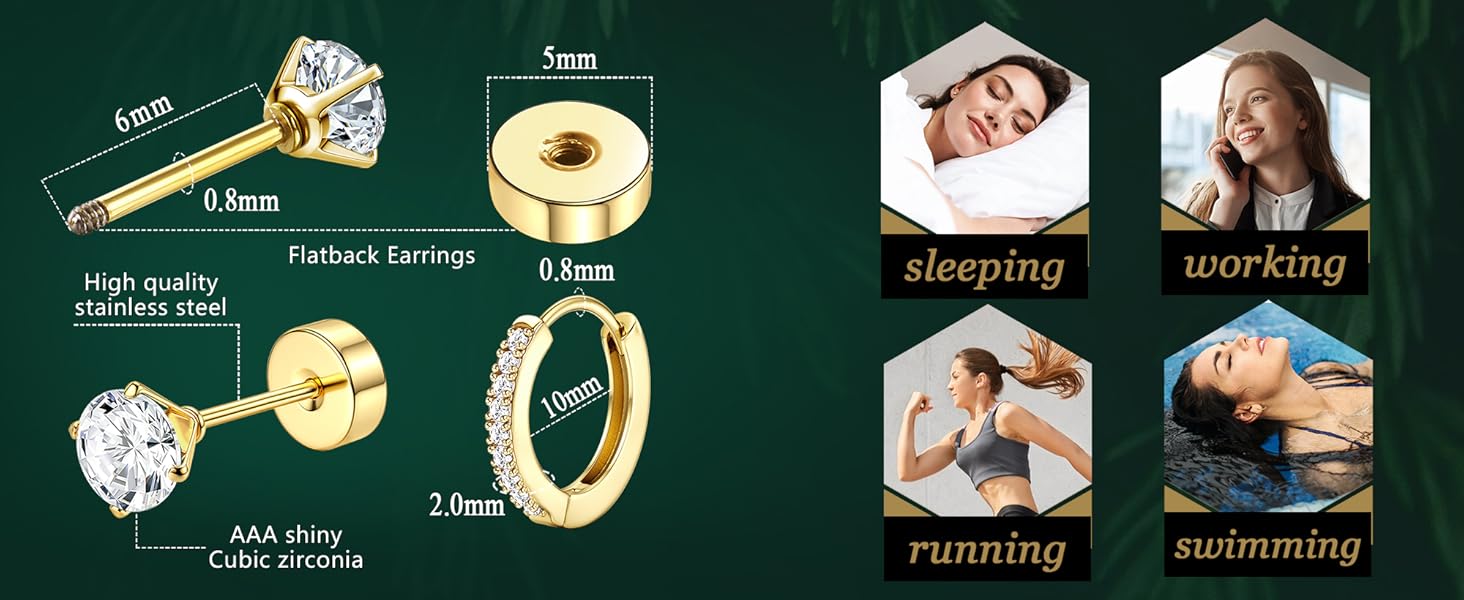 YADOCA Hypoallergenic Earrings for Sensitive Ears-20G Flat Back Earrings for Women Men-Small Surgical Steel Stud Earrings Huggie Hoop Cartilage Nap Earring Sets YADOCA Hypoallergenic Earrings for Sensitive Ears-20G Flat Back Earrings for Women Men-Small Surgical Steel Stud Earrings Huggie Hoop Cartilage Nap Earring Sets