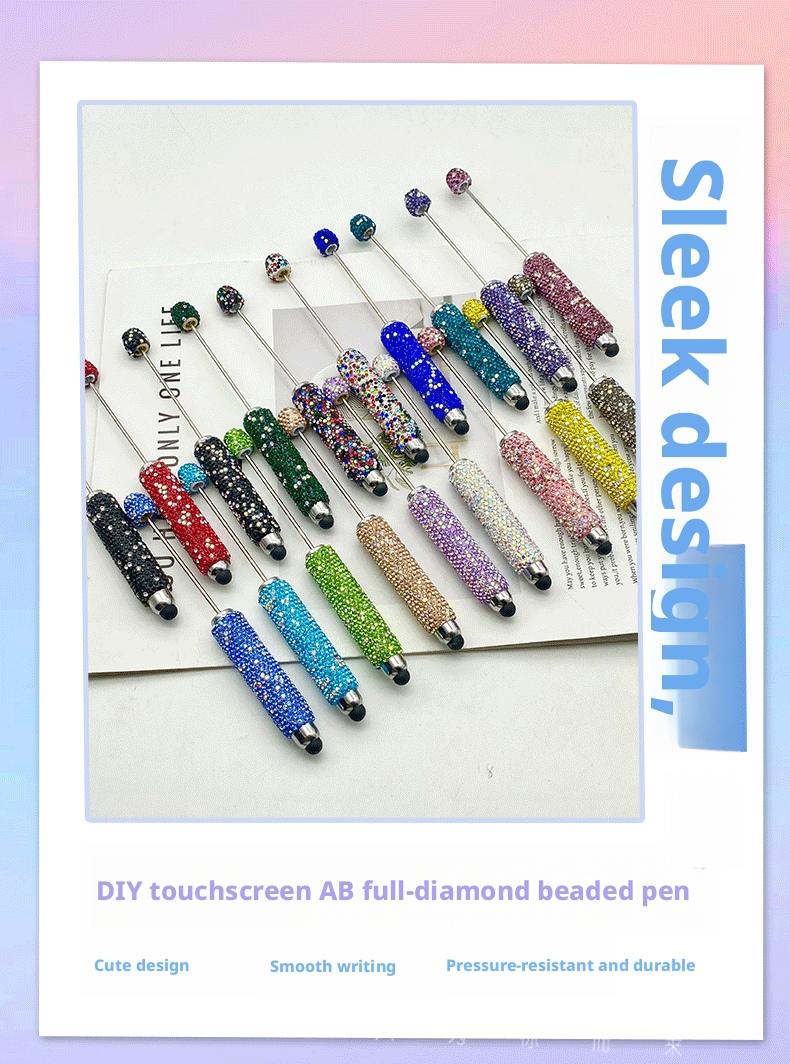 10pcs New DIY Touch Screen AB Full Rhinestone Beadable Pens, Creative Cute Beaded Pens, AB Color Diamond Ballpoint Pens, Stationery Gift Pens